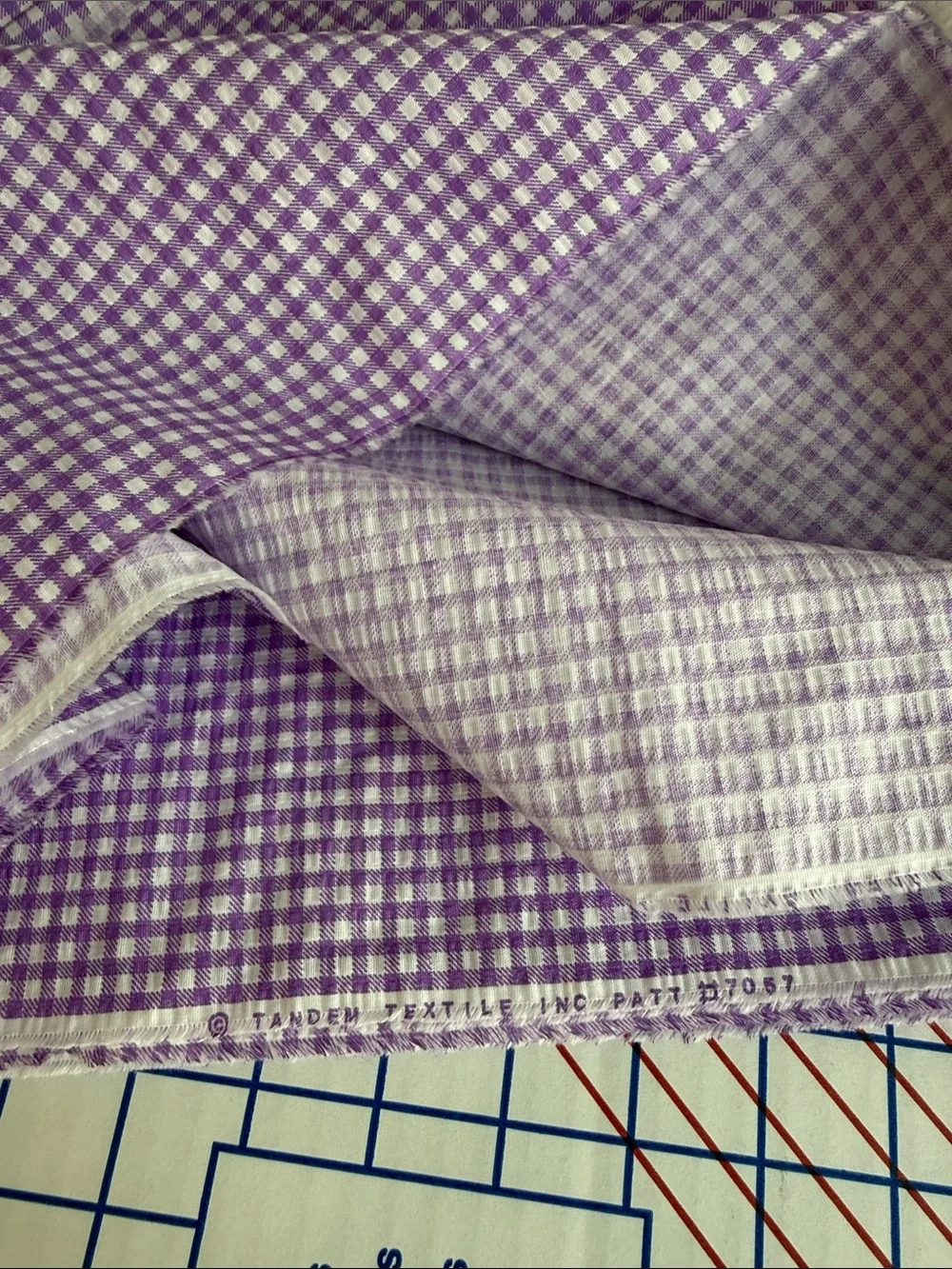 Vintage 1970s Tandem Textile Lavender Gingham Fabric Woven Check 2 Yds x 44